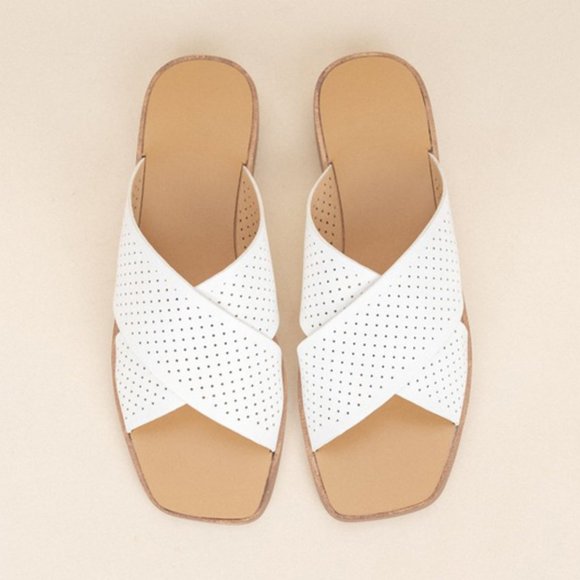 NEW Mi.iM White Perforated Slip On Slide Sandals - Picture 4 of 9